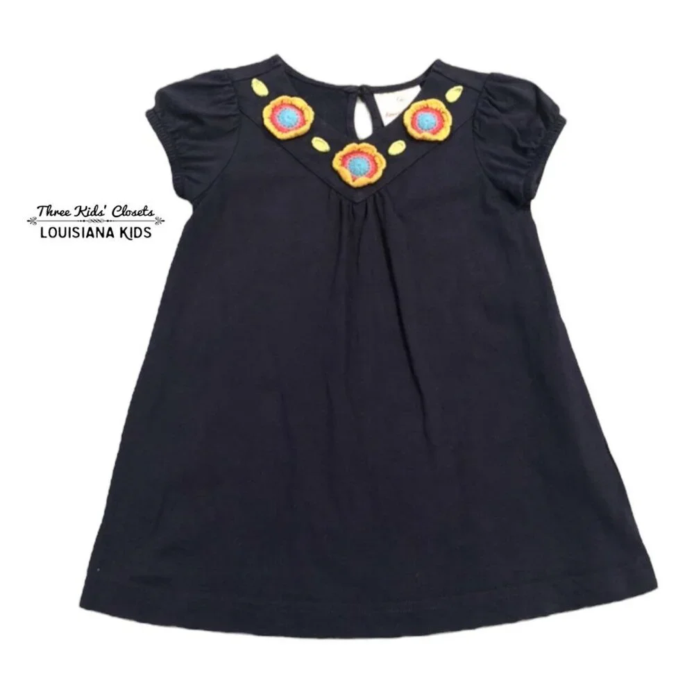 Hanna Andersson Sz 80 (18-24m) Navy Crochet Flower Dress